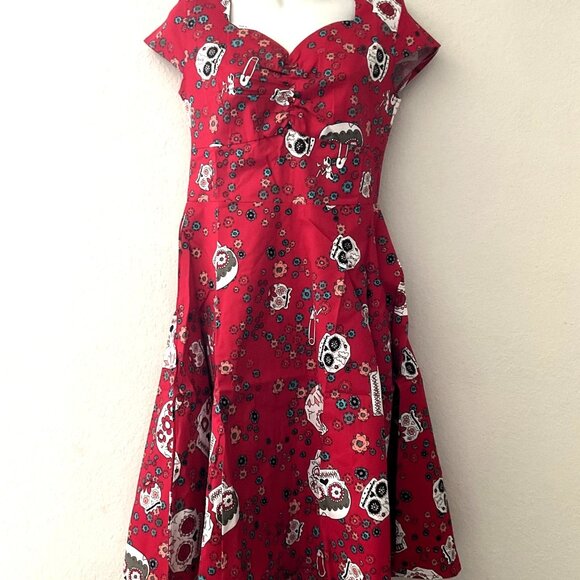 SUGAR SKULL RETRO ROCKABILLY FLORAL HALLOWEEN FESTIVAL COSPLAY PARTY SWING DRESS - Picture 4 of 13